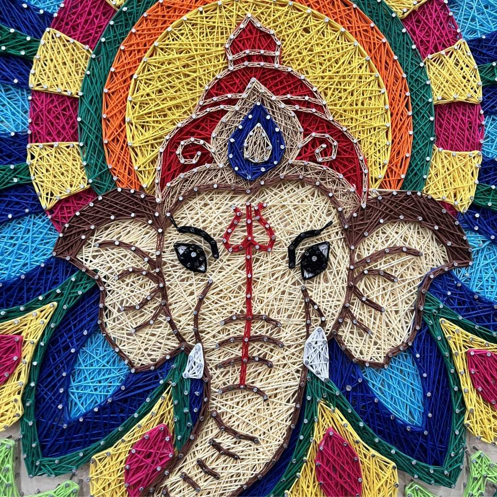 30-Inch Ganesha String Art - Handmade Nail and Thread Wall Art