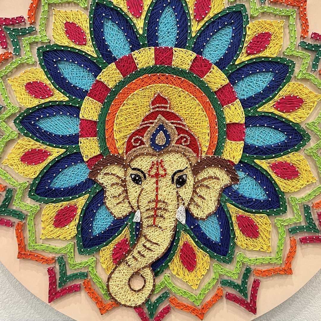 30-Inch Ganesha String Art - Handmade Nail and Thread Wall Art