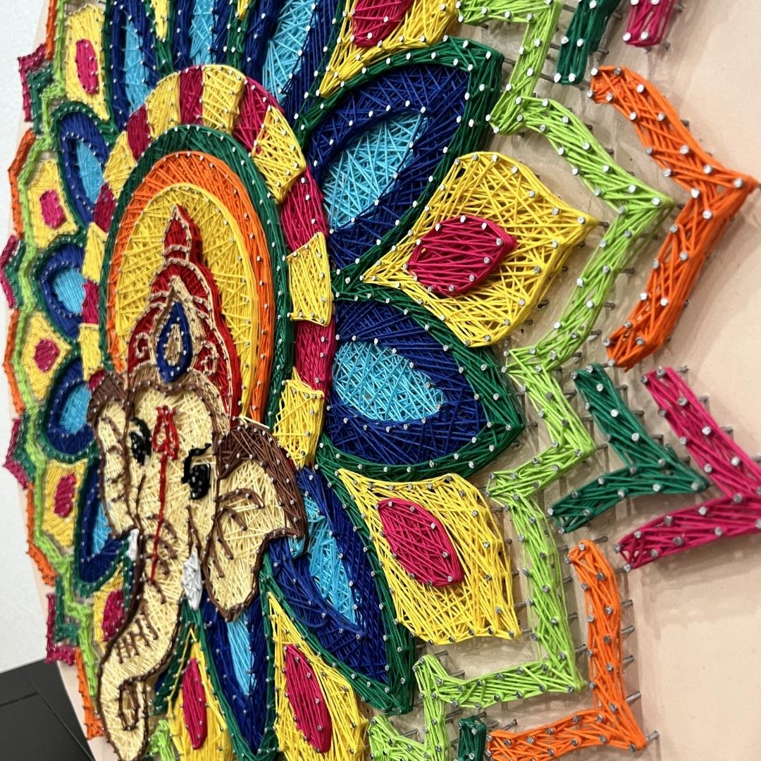 30-Inch Ganesha String Art - Handmade Nail and Thread Wall Art