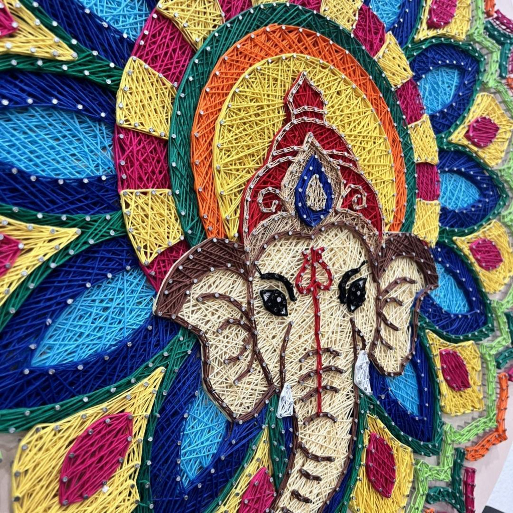 30-Inch Ganesha String Art - Handmade Nail and Thread Wall Art