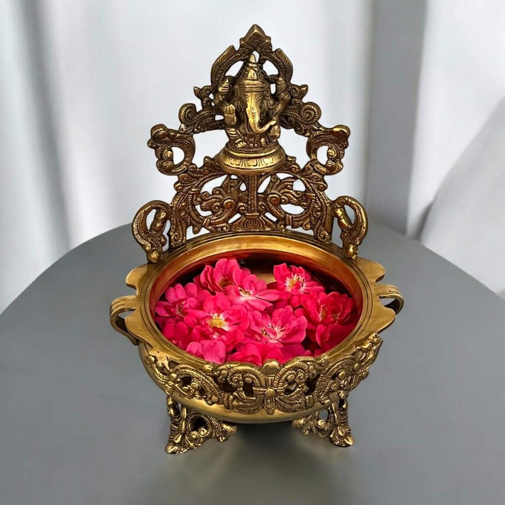 Elegant Brass Ganesha Urli - A Touch of Indian Brass Love