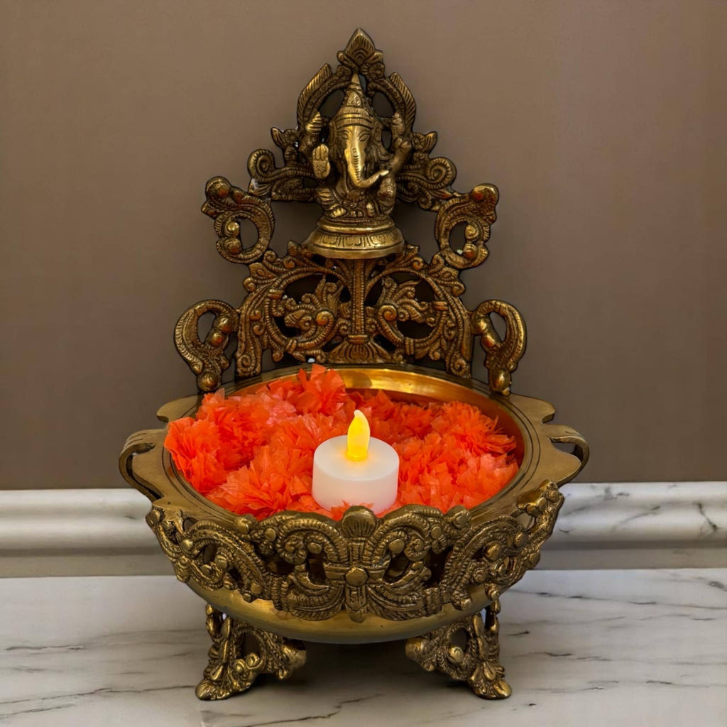Elegant Brass Ganesha Urli - A Touch of Indian Brass Love