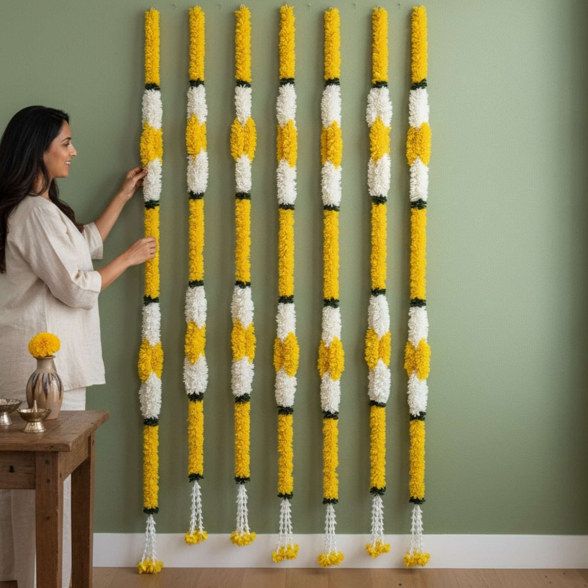Marigold and Jasmine Fabric Garland Set of 6 - 7FT or 10FT