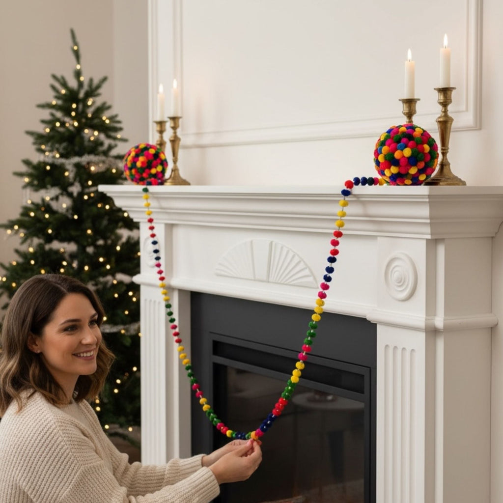 Multicolor Pompom Ball Garland Set of 6 - 6FT Woolen Strings