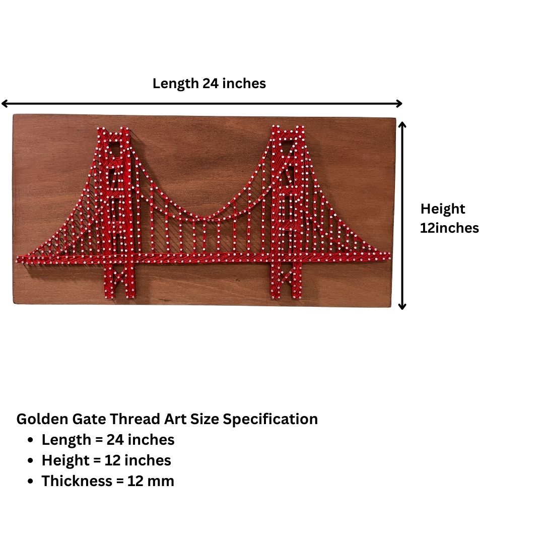 Golden Gate Bridge String Art - 24x12 Nail and Thread Wall Art