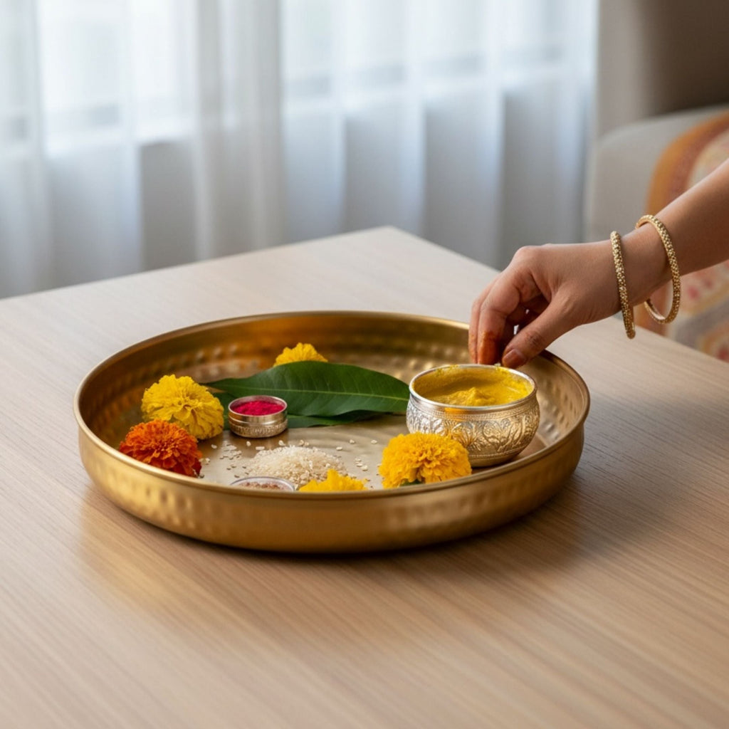 Hammered Gold Urli Bowl – Elegant Indian Pooja & Wedding Centerpiece