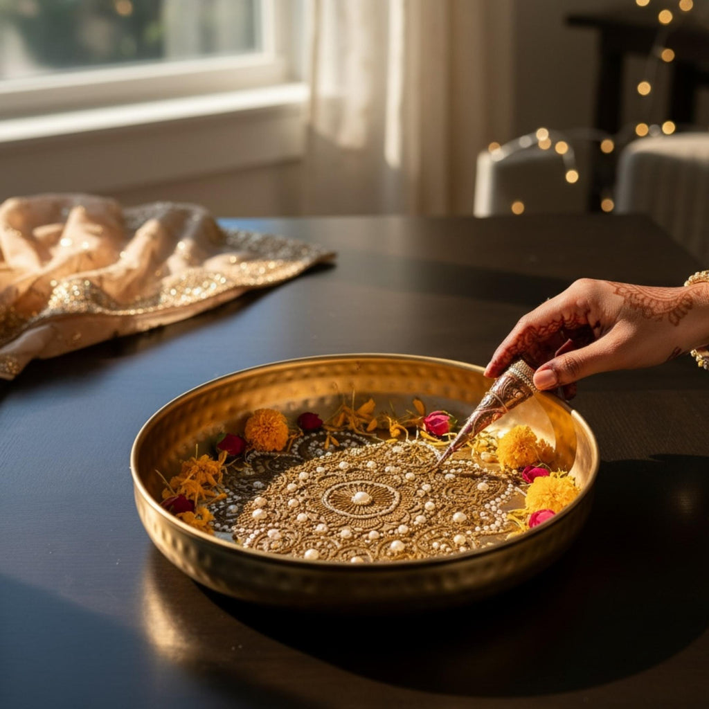 Hammered Gold Urli Bowl – Elegant Indian Pooja & Wedding Centerpiece