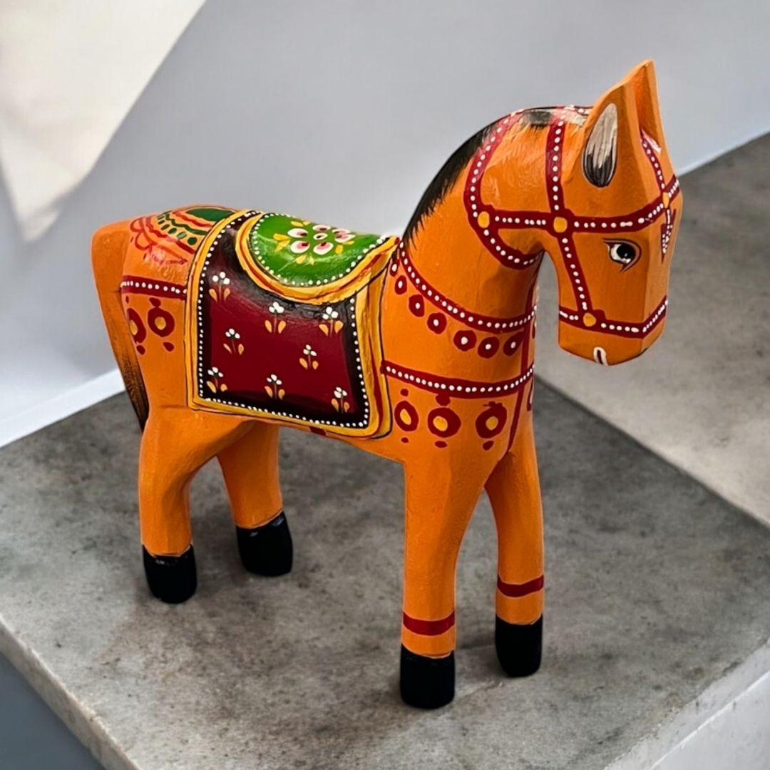 Wooden Horse - 10-Inch Hand-Painted Rajasthani Figure