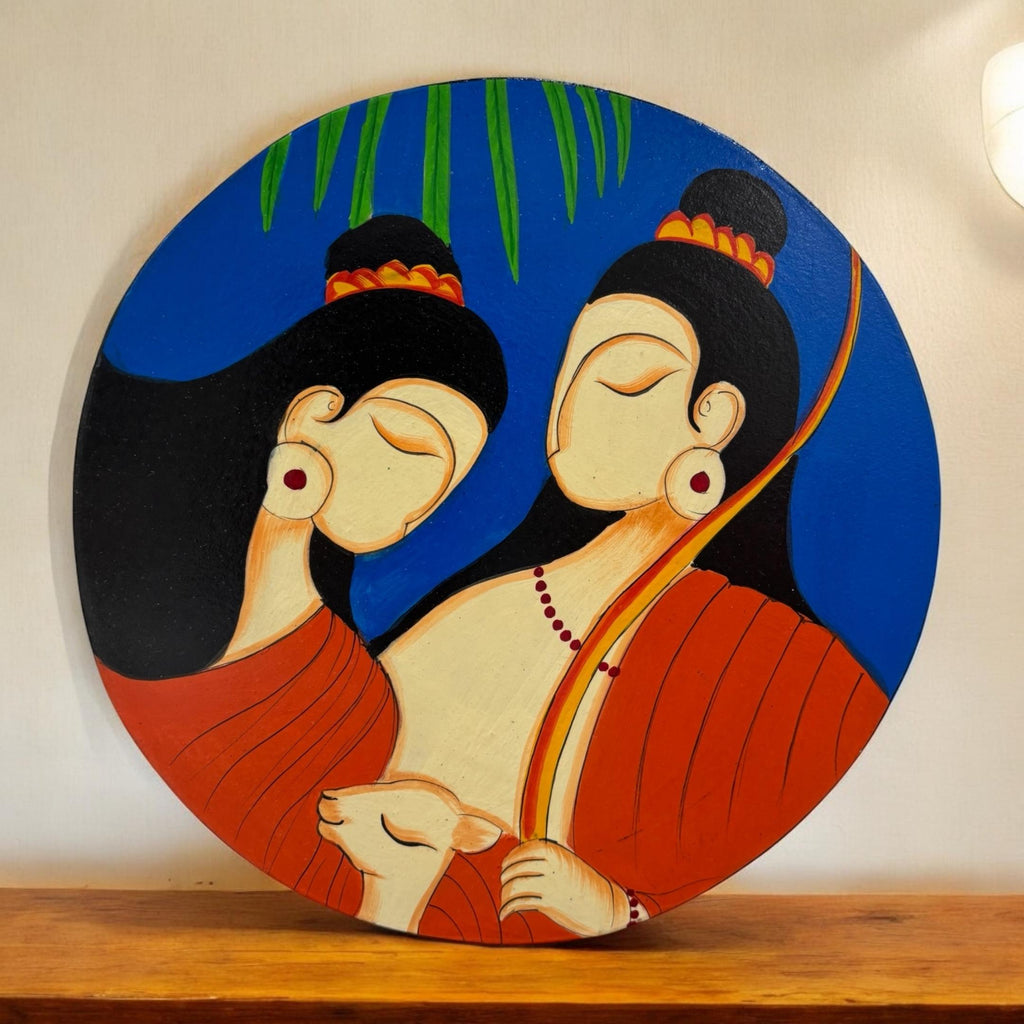 Indian Wall Plate - 10-Inch Hand-Painted Ram Sita & Krishna