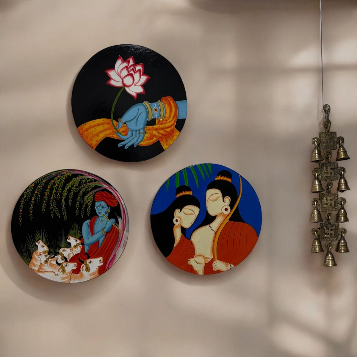 Indian Wall Plate - 10-Inch Hand-Painted Ram Sita & Krishna