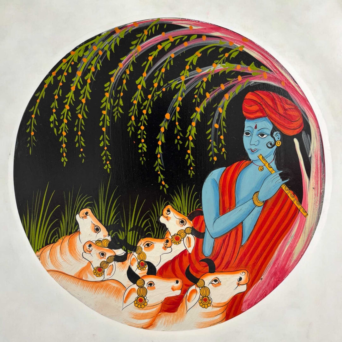 Indian Wall Plate - 10-Inch Hand-Painted Ram Sita & Krishna