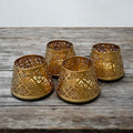 Gold Jali T-Light Lanterns - Set of 4 Pierced Metal Diyas