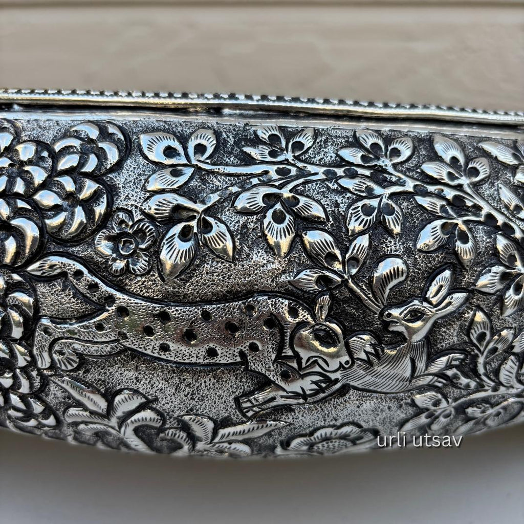 17-Inches Jungle Theme Engraved Urli Bowl | Antique Silver