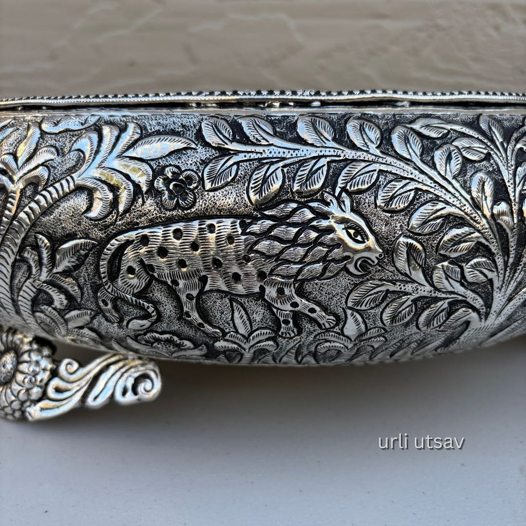 17-Inches Jungle Theme Engraved Urli Bowl | Antique Silver