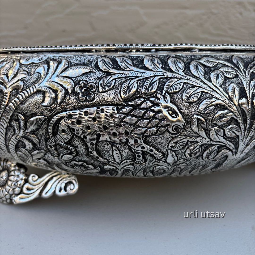 17-Inches Jungle Theme Engraved Urli Bowl | Antique Silver