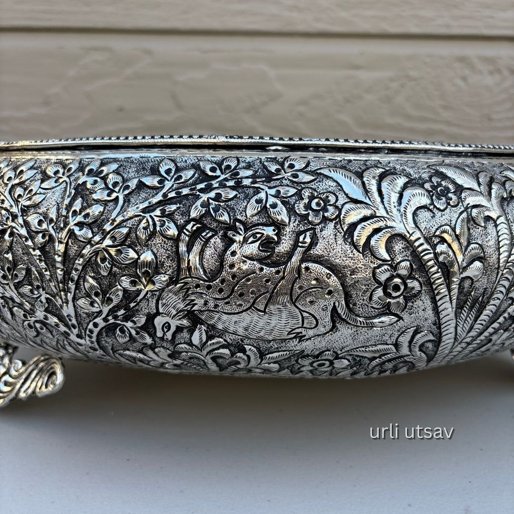 17-Inches Jungle Theme Engraved Urli Bowl | Antique Silver