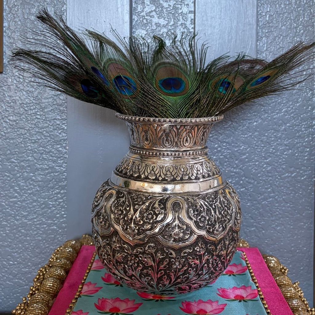 7-Inches Kalash Leaves Design | Antique Silver Lota