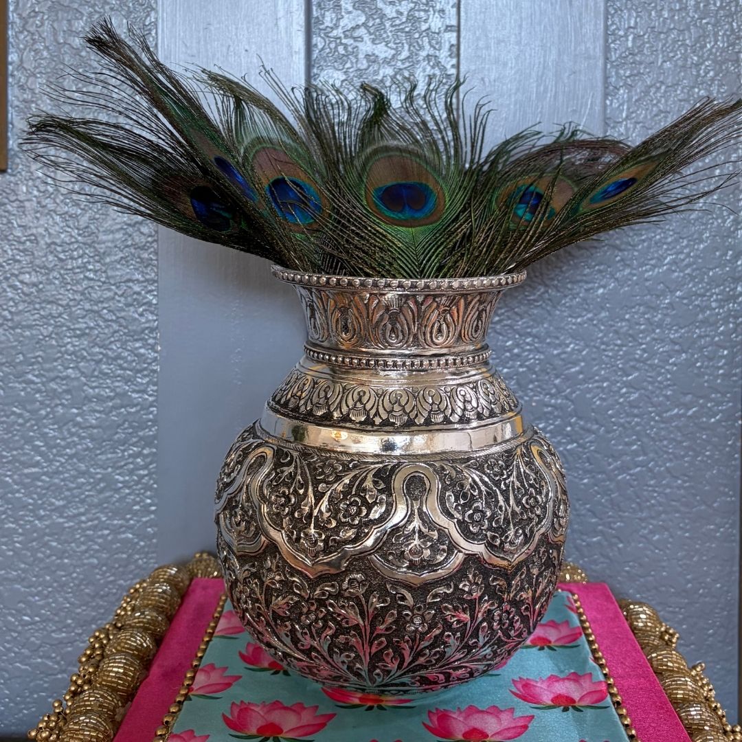 7-Inches Kalash Leaves Design | Antique Silver Lota