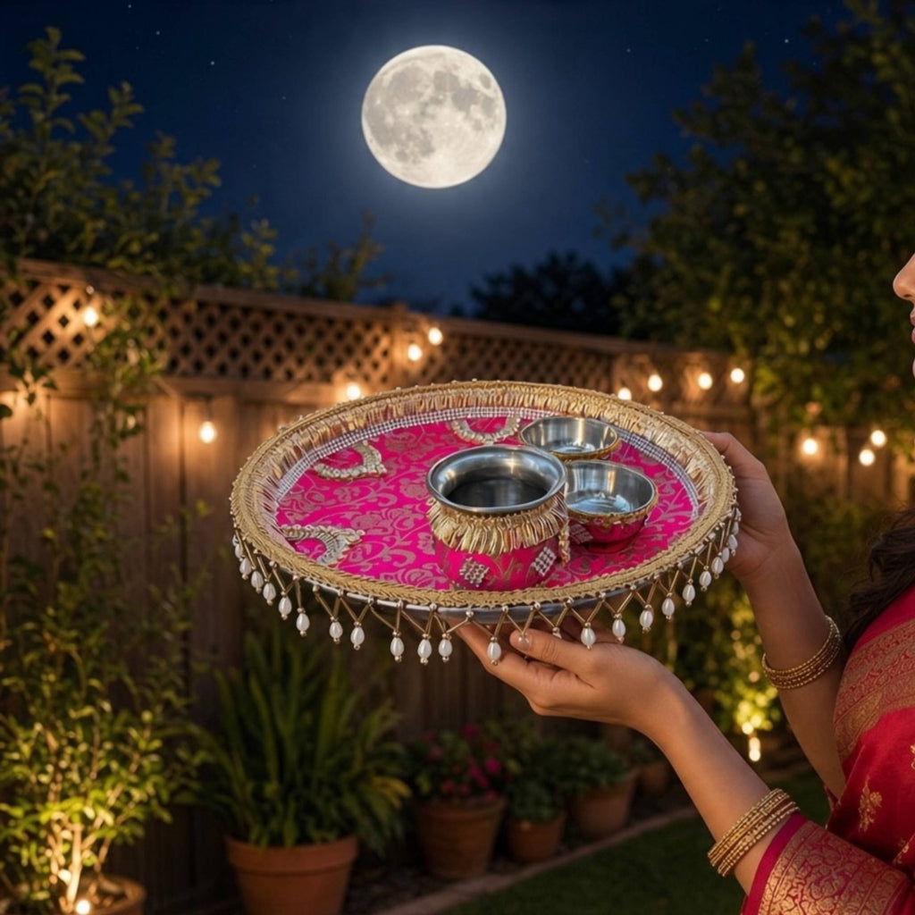 Karwa Chauth Thali Set - 12in Puja Plate, Simran or Chandni