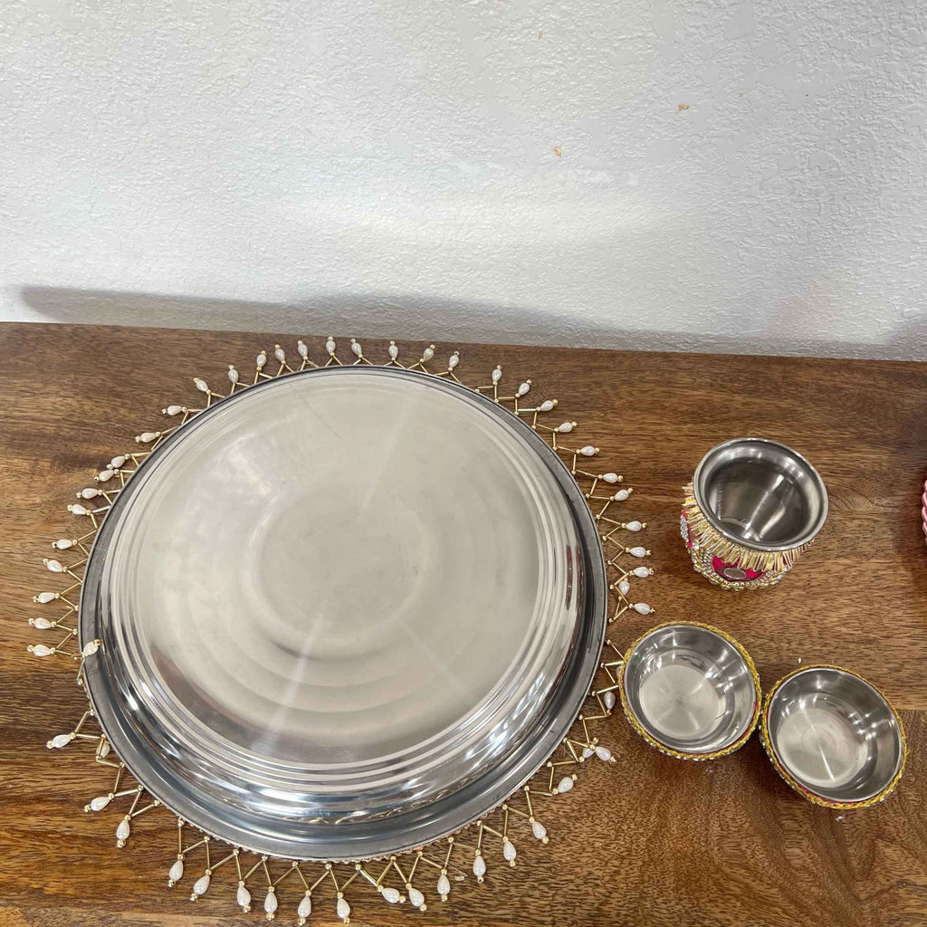 Karwa Chauth Thali Set - 12in Puja Plate, Simran or Chandni