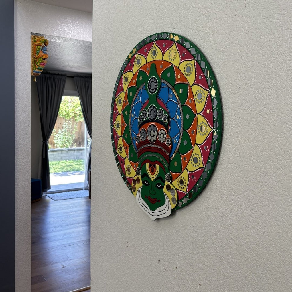24-Inch Kathakali Wall Art - Hand-Painted Kerala Dance Face