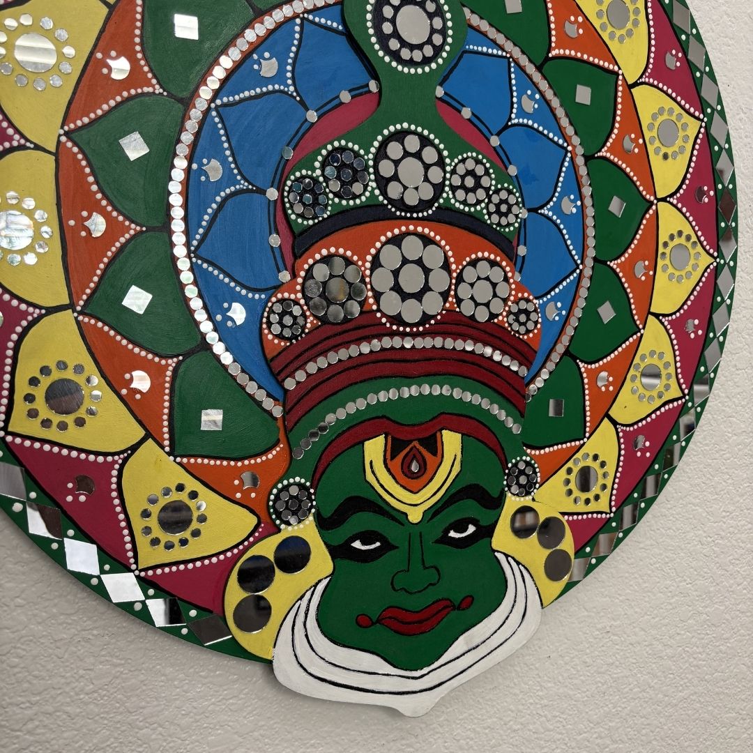 24-Inch Kathakali Wall Art - Hand-Painted Kerala Dance Face