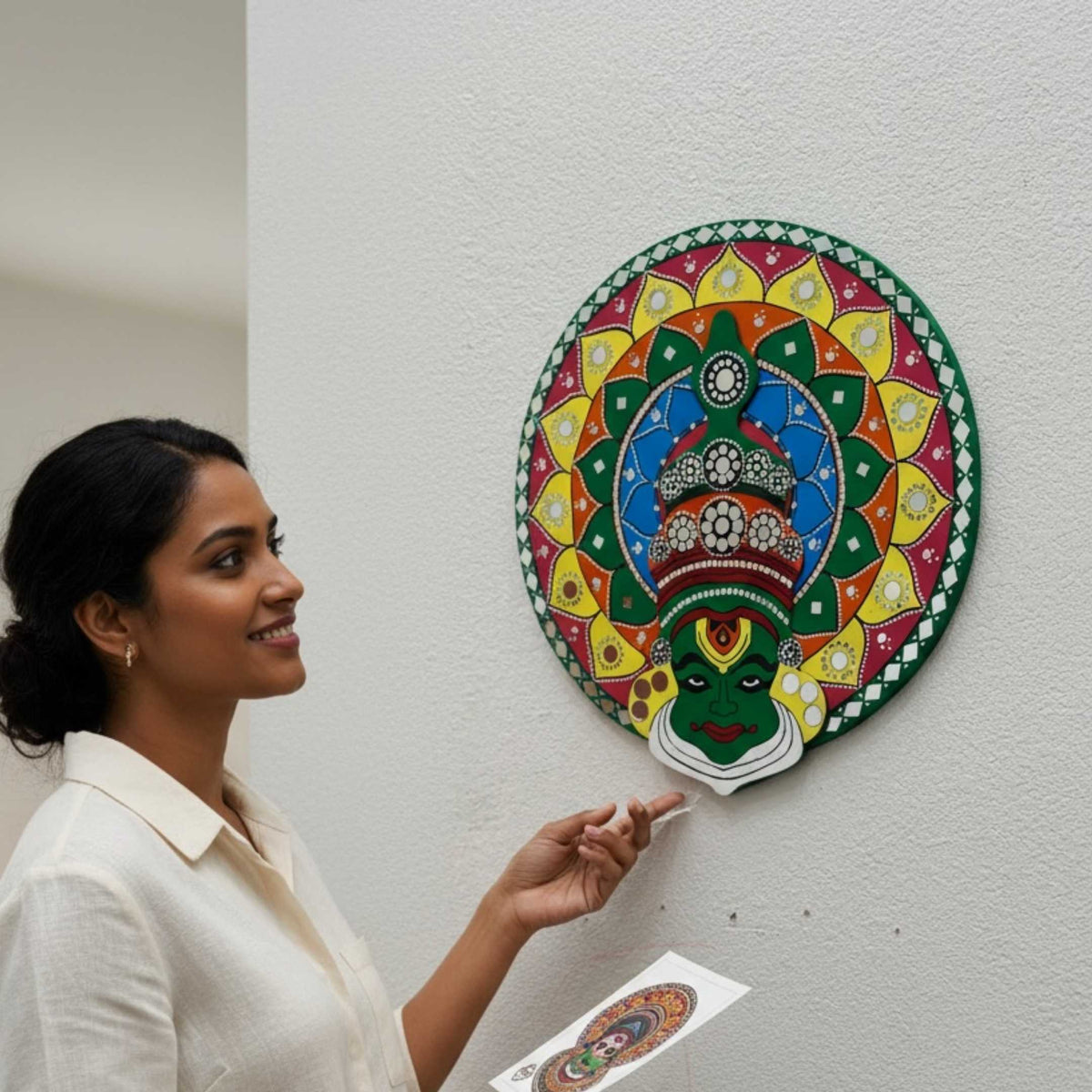 24-Inch Kathakali Wall Art - Hand-Painted Kerala Dance Face
