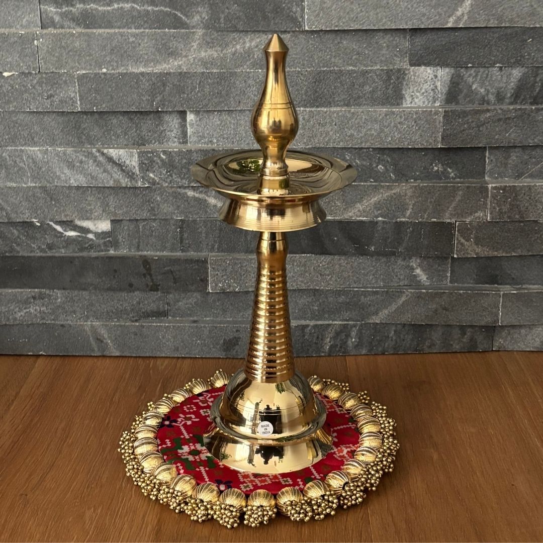 Kerala Brass Samai Oil Lamp - Set of 2, 14in Kuthu Vilakku