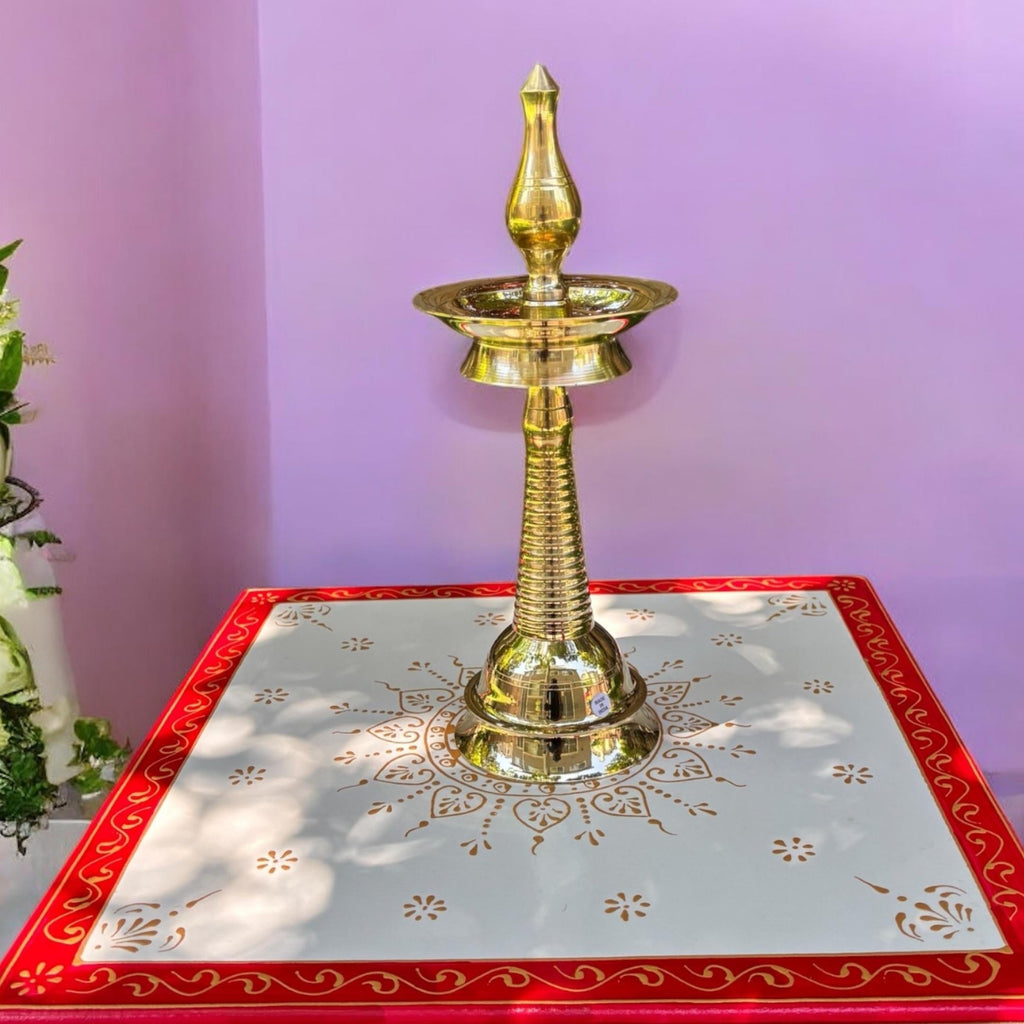 Kerala Brass Samai Oil Lamp - Set of 2, 14in Kuthu Vilakku
