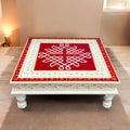 Wooden Kolam Pooja Chowki - 18x18x6.5-Inches Red Bajot