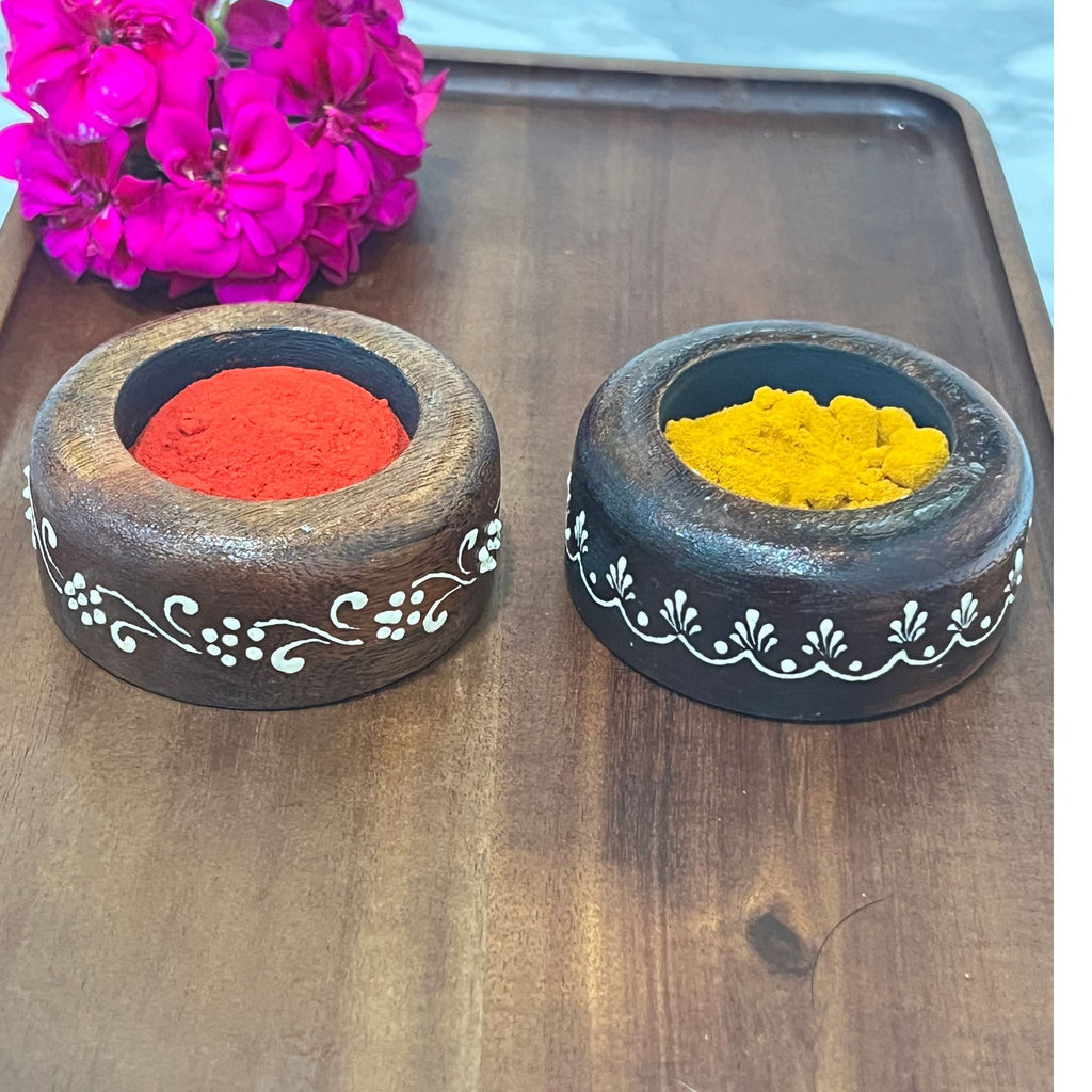 Wooden Kumkum Box - 4-Inch Hand-Painted Tikka Box, 3 Colours