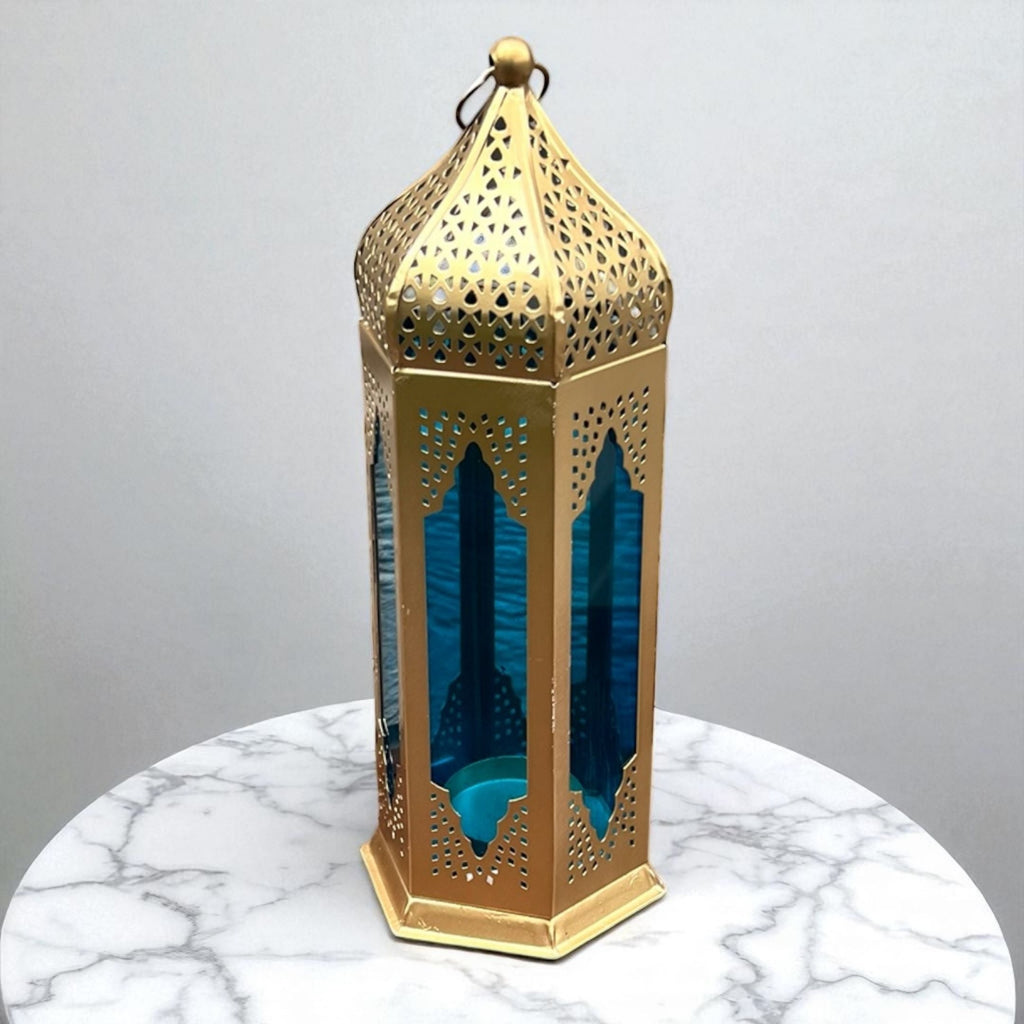 Moroccan Stained Glass Lantern - Set of 2, Red & Blue