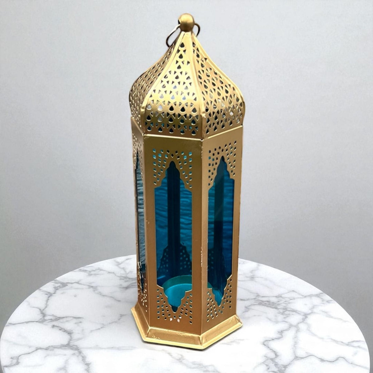 Moroccan Stained Glass Lantern - Set of 2, Red & Blue