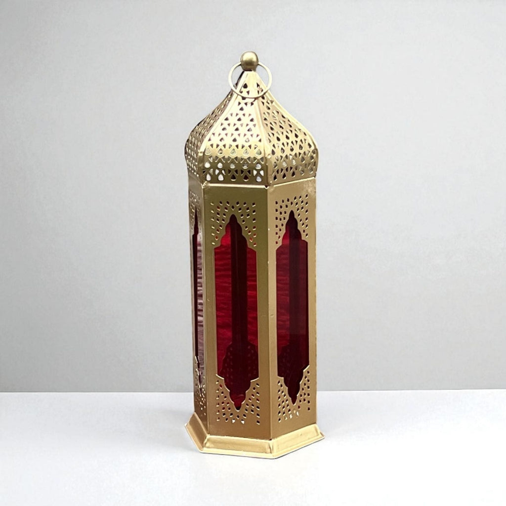 Moroccan Stained Glass Lantern - Set of 2, Red & Blue