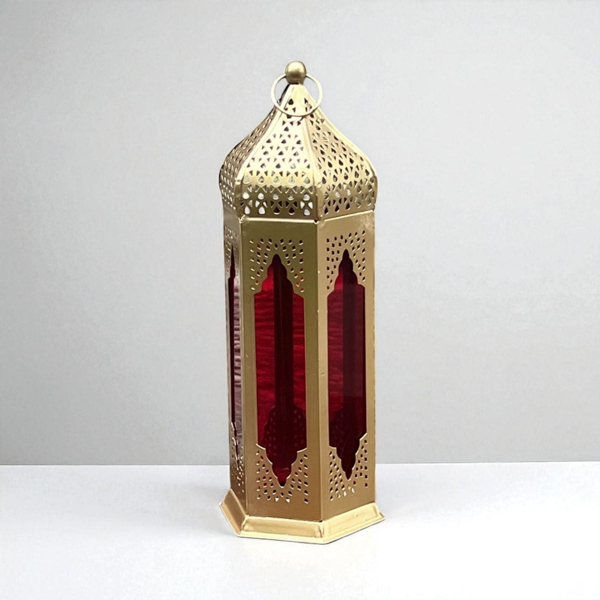 Moroccan Stained Glass Lantern - Set of 2, Red & Blue