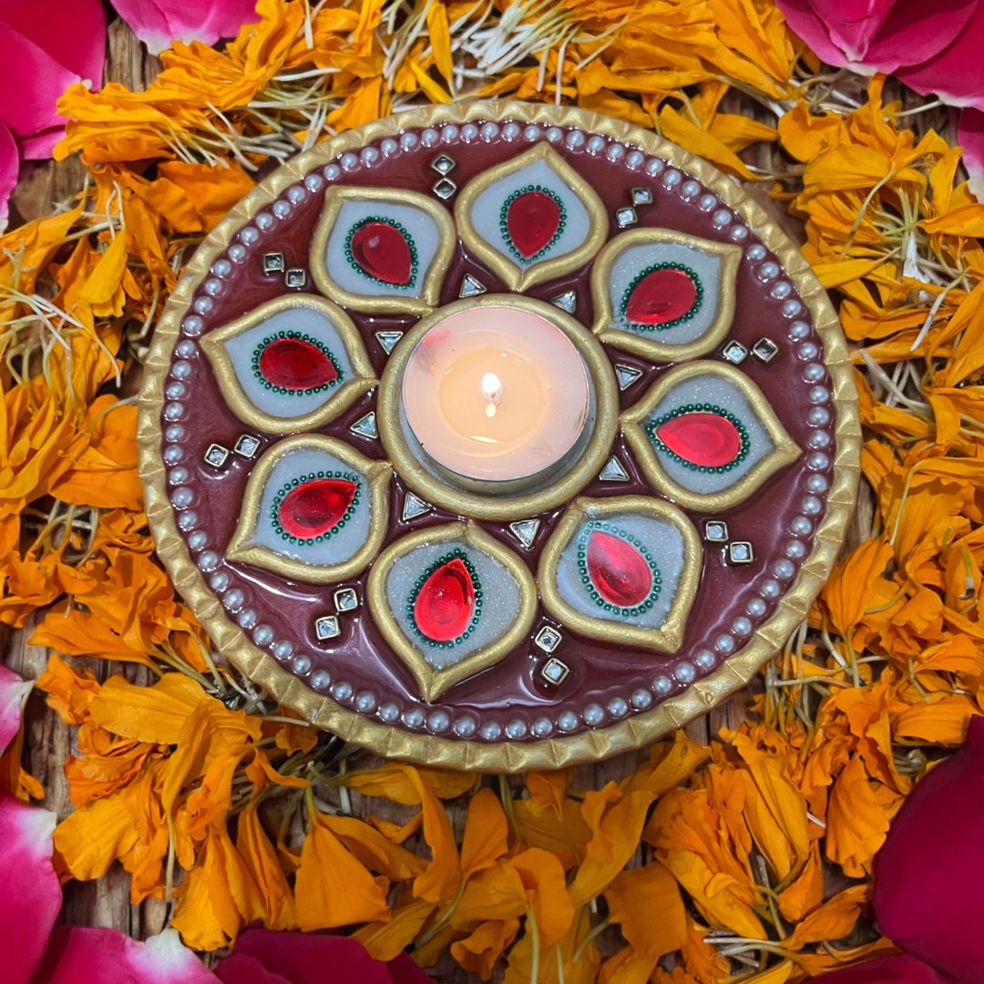 Lippan Mirror T-Light Holders - Set of 5 Handcrafted Diyas