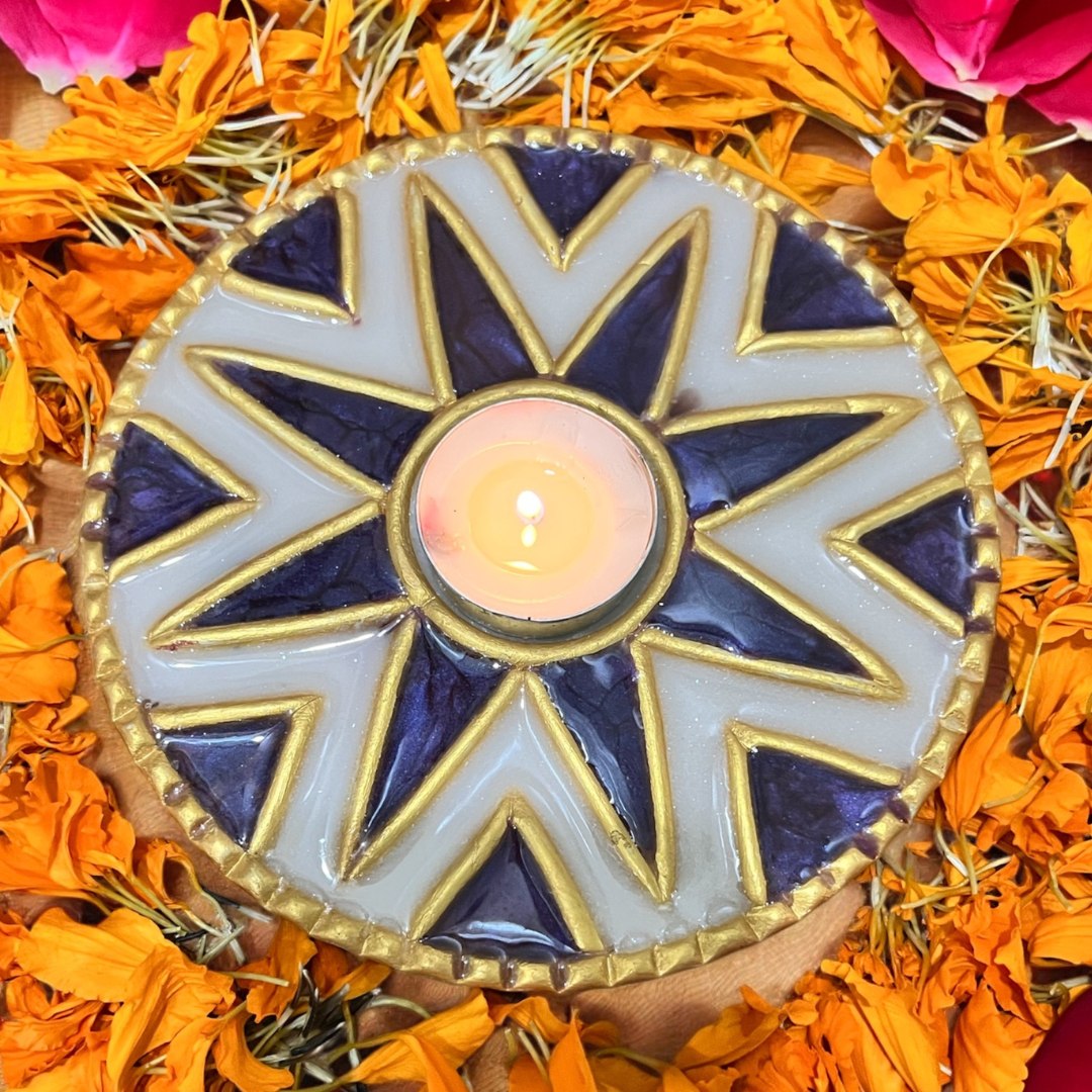 Lippan Mirror T-Light Holders - Set of 5 Handcrafted Diyas