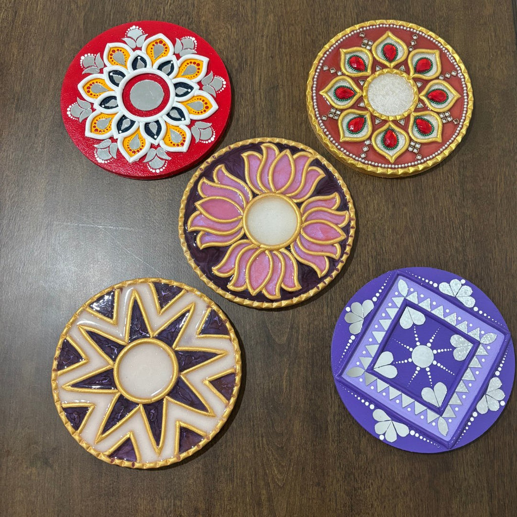 Lippan Mirror T-Light Holders - Set of 5 Handcrafted Diyas