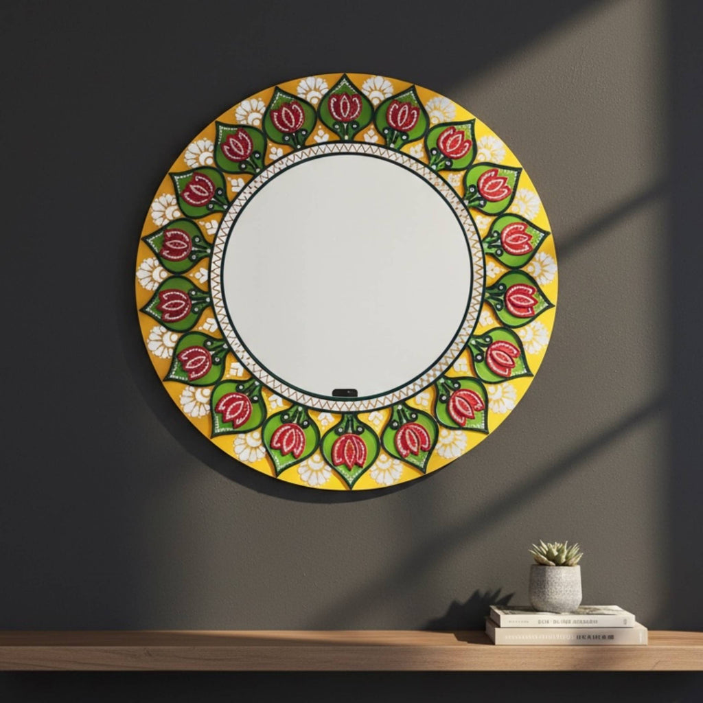 24-Inch Mandala Mirror Wall Art – Yellow Lotus Lippan