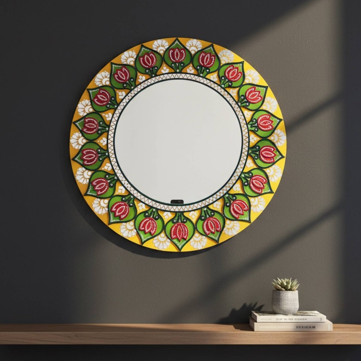 24-Inch Mandala Mirror Wall Art – Yellow Lotus Lippan