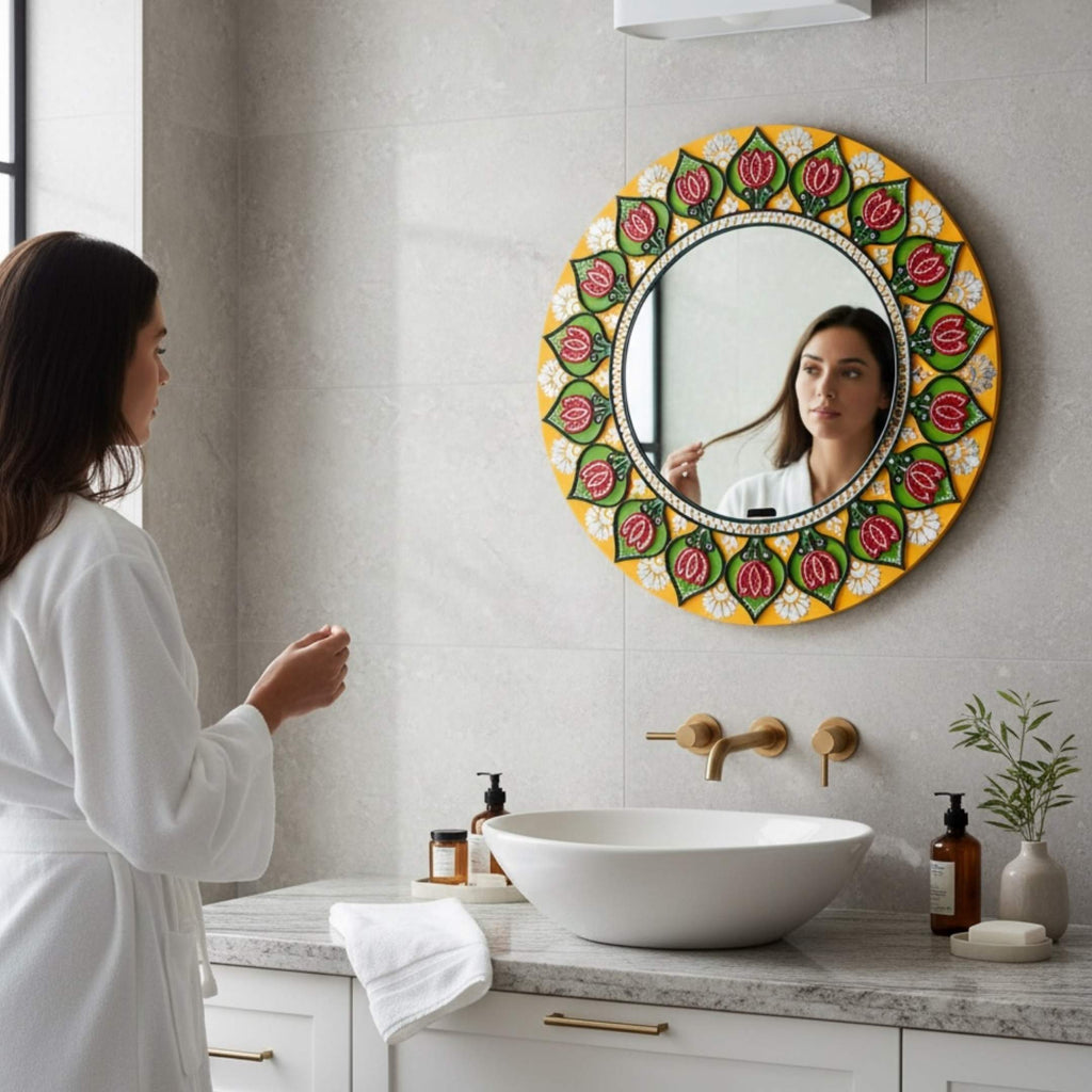 24-Inch Mandala Mirror Wall Art – Yellow Lotus Lippan