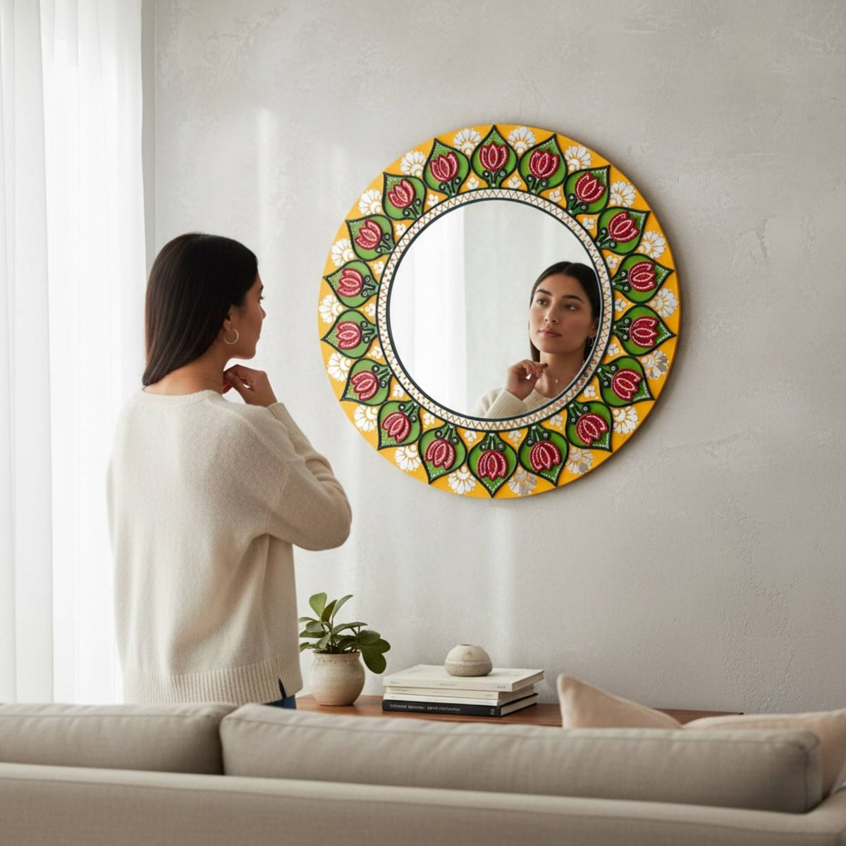 24-Inch Mandala Mirror Wall Art – Yellow Lotus Lippan