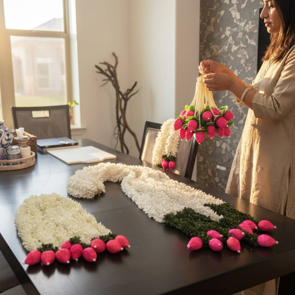Jasmine and Lotus Bud Fabric Garland Set of 10 - Four Lengths
