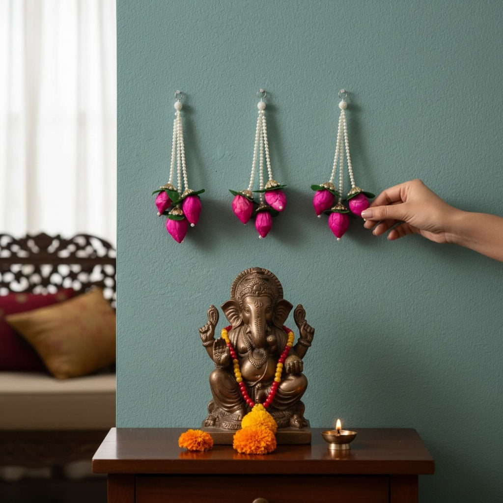 Jasmine and Lotus Bud Fabric Garland Set of 10 - Four Lengths