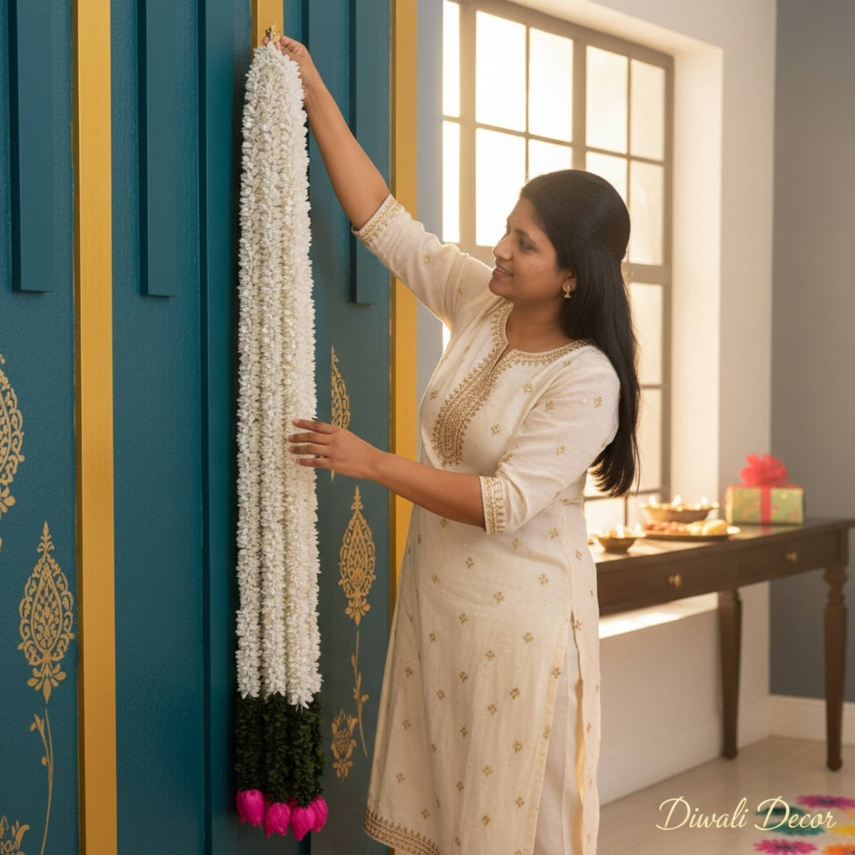 Jasmine and Lotus Bud Fabric Garland Set of 10 - Four Lengths