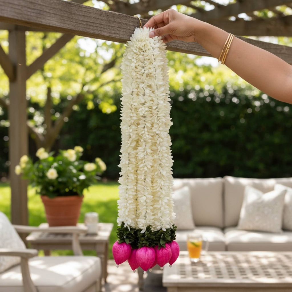 Jasmine and Lotus Bud Fabric Garland Set of 10 - Four Lengths