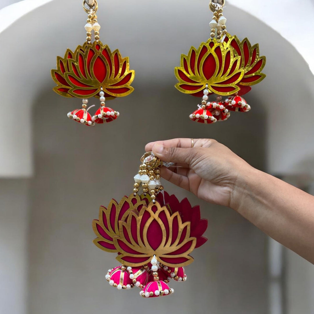 Lotus Dangler Strings Set of 10 - 8in MDF Pearl Hangings