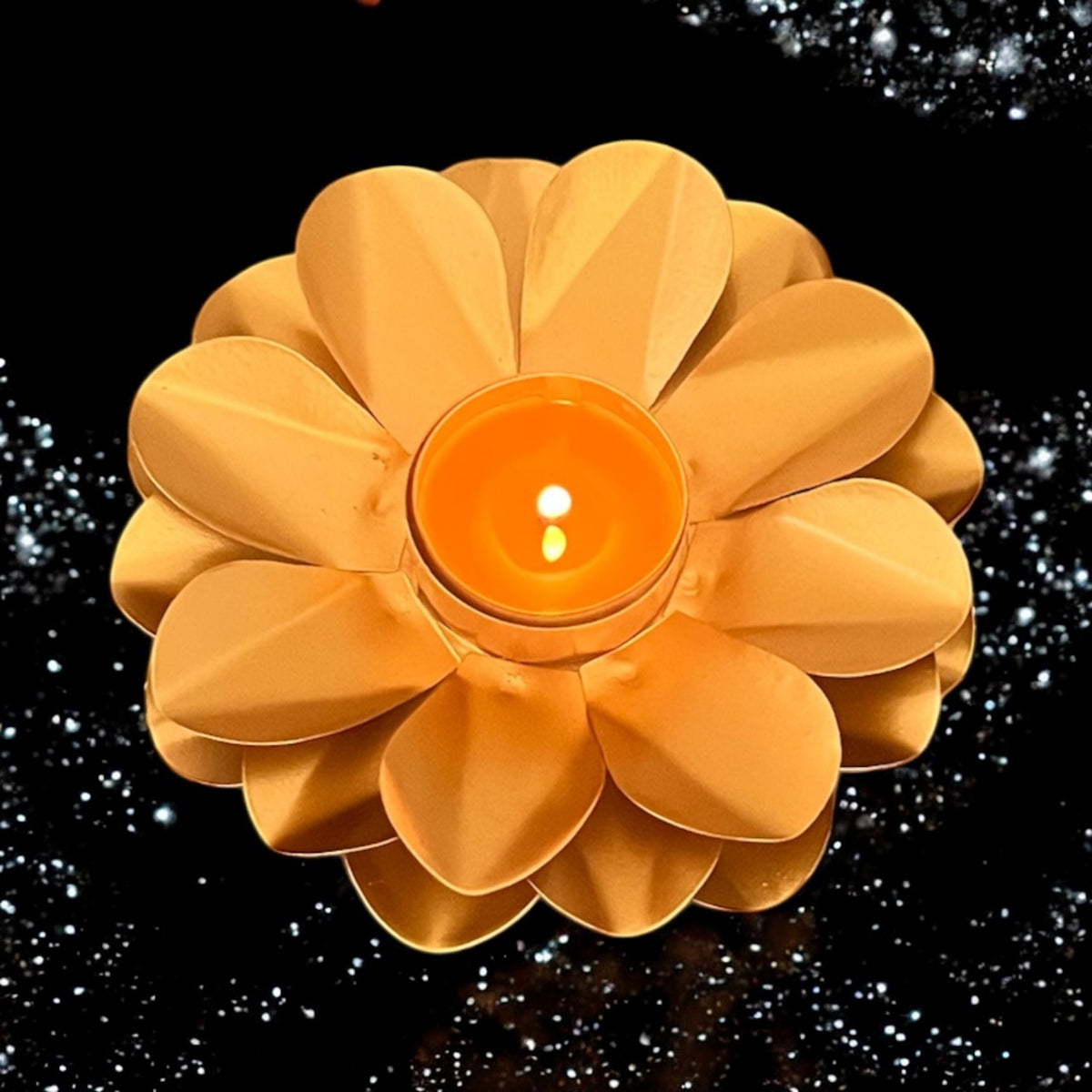 Gold Lotus T-Light Holder Set of 6 - 5in Metal Diwali Diyas
