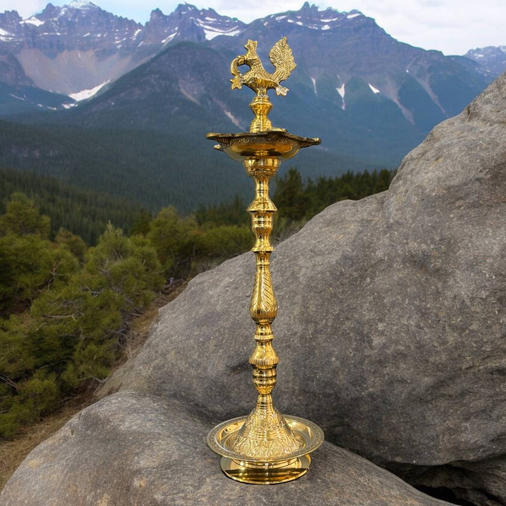 Brass Kuthu Vilakku Nilavilakku - Tall Samai Oil Lamp, 4 Sizes