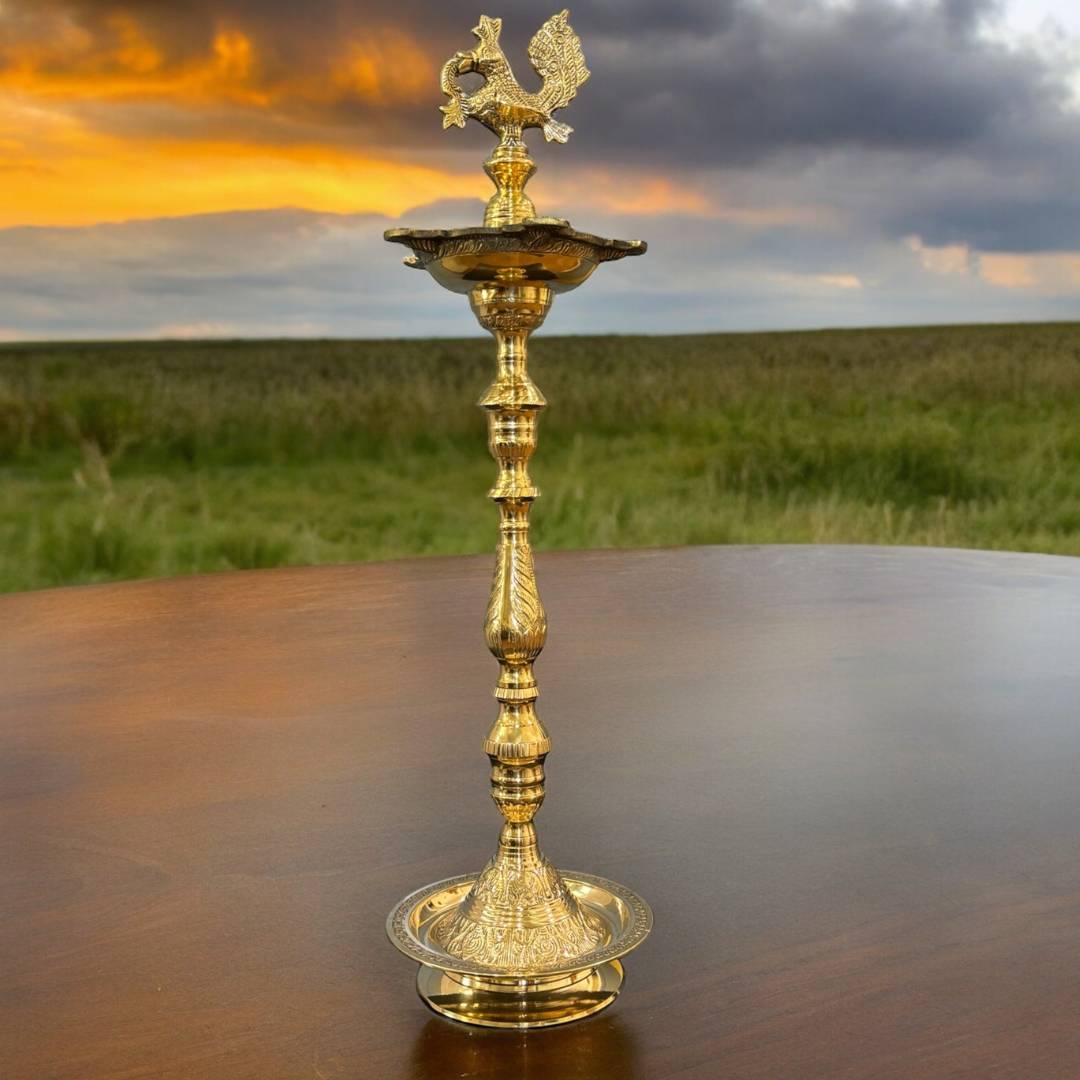 Brass Kuthu Vilakku Nilavilakku - Tall Samai Oil Lamp, 4 Sizes